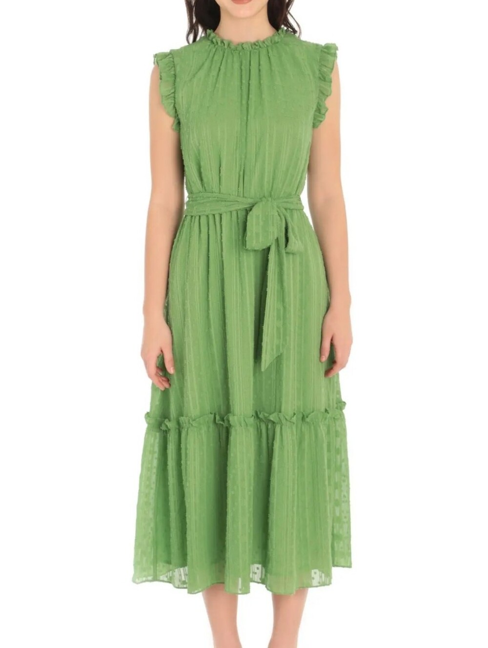 Maggy London Light Green Textured Swiss Dot Dress